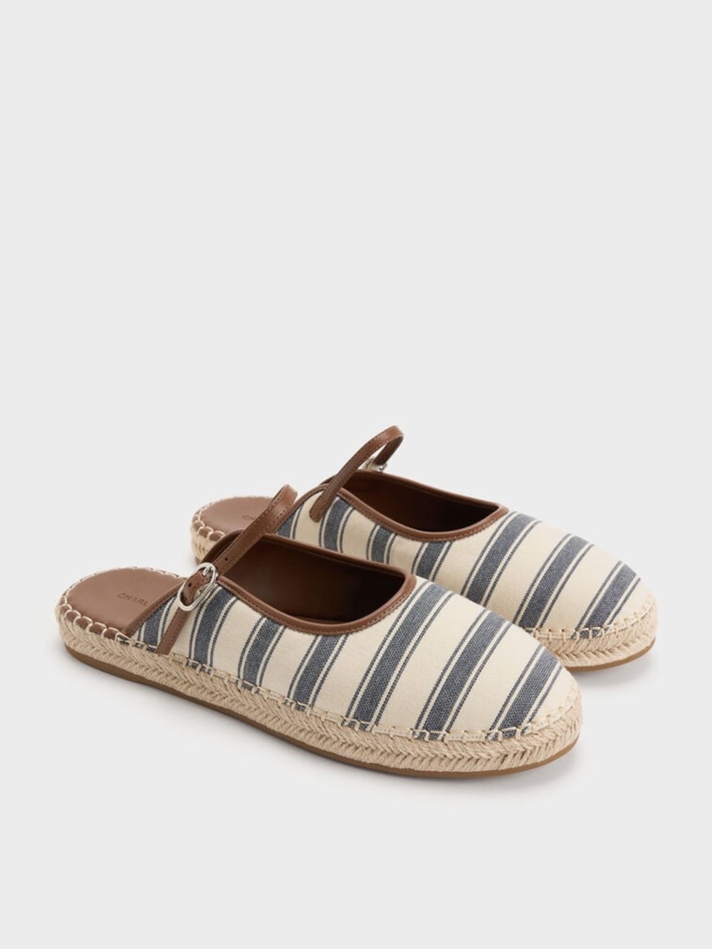 Charles & Keith Navy and Cream Striped Espadrille Mary Jane
